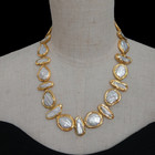 Freshwater Cultured White Biwa Pearl Coin Pearl Gold Plated Necklace 19 