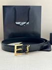 Yves Saint Laurent Gold Ysl Logo Genuine Black Calfskin Women s Belt 3 0cm