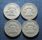 4  Franklin Silver Half Dollars -  2 Face Value Lot   90  Silver   p4775 