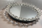 Art Deco Double Diamond Crystal Round Vanity Mirror Tray 3 Toed 11  Wide 