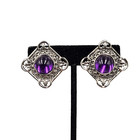 Vintage Translucent Purple Cabochon Clip On Earrings Silver Tone 1 25 