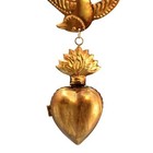 8 5in Sacred Heart Ex Voto Locket With Dove  Antiqued Brass Milagro Ornament