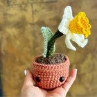 Handcrafted Crochet Daffodil In Brown Pot