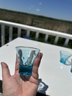 Set Of 4 Hazel Atlas Capri Dot Whiskey Glasses Mcm Blue Turquoise Aqua Mad Men