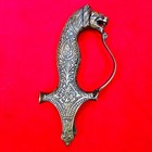 Old Vintage Indian Rajput Brass Engraved Tulwar Sword Shamshir Lion Face Handle