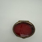 Vintage Gold Tone Metal Glass Top Trinket Jewelry Box With Red Bottom
