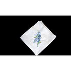 Vintage White Linen Handkerchief Blue Floral Embroidered Bouquet Something Blue