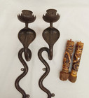 Pair Of 19th Century Banares Indian Antique Cobra Wall Sconces With Candles
