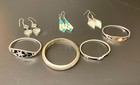 Vintage Mexican Alpaca Jewelry Lot     4 Bracelets And 3 Pairs Earrings