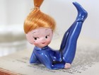 Vintage Pixie Elf Figurine Girl Blue Ceramic Nylon Hair Mcm Fairy Napco