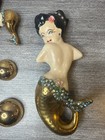 Vtg 1950s Mermaid Plaques Mcm Beautifully Decorated Set Of 4 With 3 Bubbles Gold