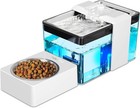 Automatic Cat Water Fountain With Food Bowl     2 2l 74oz 2-in-1 Pet Water Disp   
