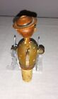 Vintage Carved Wood Mechanical Cork Bottle Stopper Man With Glasses Reading