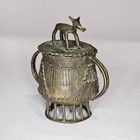 Antique Cast Bronze African Ashanti Kuduo Gold Dust Weight Pot Vessel Deer Ghana