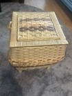 Vintage  Standing Floor Sewing Basket Box Woven Wicker Legs Japan