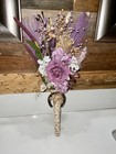 Handmade Boho Bridal Bouquet Medium Size Dried Flowers Purple Mauve Horseshoe