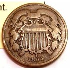 1864 - First Year Of The Two Cent Piece  2c  Circulated