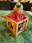 Vintage Clown Doll Jack In The Box Pretty Art On Sides  Jester Box Toy Clown