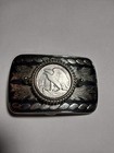 Vintage American Eagle Usa Half Dollar Silver Tone Belt Buckle