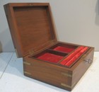 Vintage Solid Walnut Wood   Brass Jewelry Or Pistol Case With Key Box