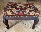 Antique French Carved Wood Footstool With Bird Needlepoint Elegant Victorian 