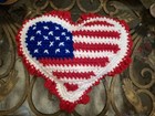 American Flag Heart Pillow Crochet Handmade 4th Of July Patriotic Americana 