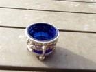 French Cobalt Blue Glass Salt Cellar In Silver Plated Wire Basket Dep Branded