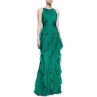 Elegant Lady Green Ruffle Prom Dressess Formal Party Dress Evening Dress