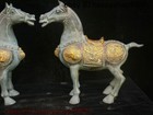 Old Chinese Bronze Gilt Dragon Phoenix Fengshui 12 Zodiac Year Horse Statue Pair