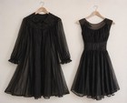 Vintage Black Chiffon Teddy Gown Peignoir Set Shadowline Gothic Babydoll Sz 34