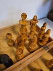 Wooden Chess Set Vtg 6  King  Hand Carved  W  Folding Storage Box 17 5  Board