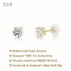 14k Real Solid Gold Solitaire Round Cz Sleeper Studs Earrings Silicone Push-back