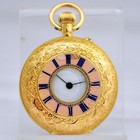 Authentic 1900  Demi Half Hunter 18k Solid Rose Gold Enamel Pendant Pocket Watch