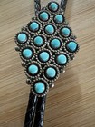 Bernal Natewa Zuni Snake Eye Cluster Turquoise Sterling Bolo Tie   Matching Tips