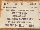 Big Time Rush Concert Ticket Stub Allentown Fair 9 4 11 Seat 6  pre-owned  Bt3