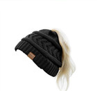 Pukavt Beanietail Black Stretch Knit  Soft Messy High Bun Ponytail Beanie Hat 