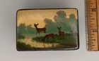 Vintage Signed Russian Fedoskino Style Hand Painted Deer Landscape Wood Box