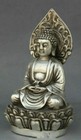 Tibetan Silver Hand Carved Sakyamuni Shakyamuni Amitabha Buddha Seat Statue