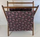 Vtg Knitting Sewing Basket Yarn Caddy Folding Wood Frame Floral  Read Descript