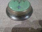 Antique Mint Green  Guilloche Enamel Floral Gold Tone Powder Container 