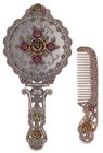 Antique Hand Mirror And Comb Set - Vintage Makeup Vanity Accessories  Copper Fin