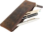 Leather Pen Pencil Case  Zip Pouch  Accessories Holder  Stationery Bag  Classic