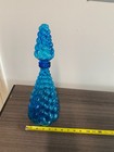 Blue Glass Bottle Vase Grape Patterned Decanter W  Stopper Lid