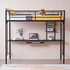 Twin Size Loft Metal Bunk Bed With Desk And Ladder  Shelf  Space-saving