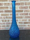 Vintage Empoli Italy Blue Hobnail Bubble Glass Genie Bottle Decanter  15   