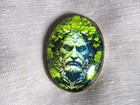 Glass Dome Picture Button -- Folklore s  the Green Man  -- 1-1 2 Inches