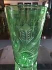Antique 12  Vase  Green Flip Glass Primitive Blown 18-19th C Tulip Wheat Etched