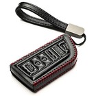 Genuine Leather Smart Key Fob Case With Leather Key Strap 5-button Black red