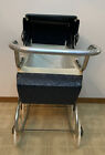 Vintage Quilted Faux Leather Navy Blue Baby Buggy Carriage Pram Doll Stroller