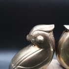Vintage Art Deco Brass Quail Bird Bookends On Marble Stone Carved
